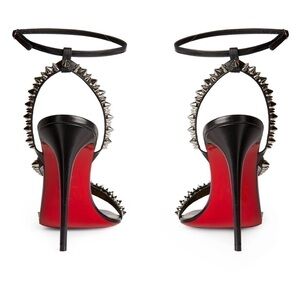 CHRISTIAN Louboutin Mafaldina 100mm silver spikes sandals EU38.5 Napa black lthr